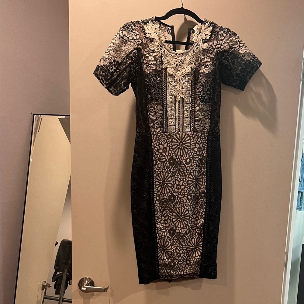 Anthropologie Black and White Lace Midi Dress